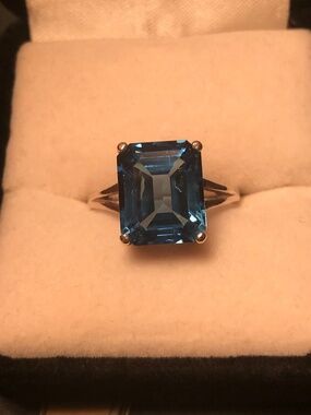 Blue Emerald-Cut Cocktail Ring
